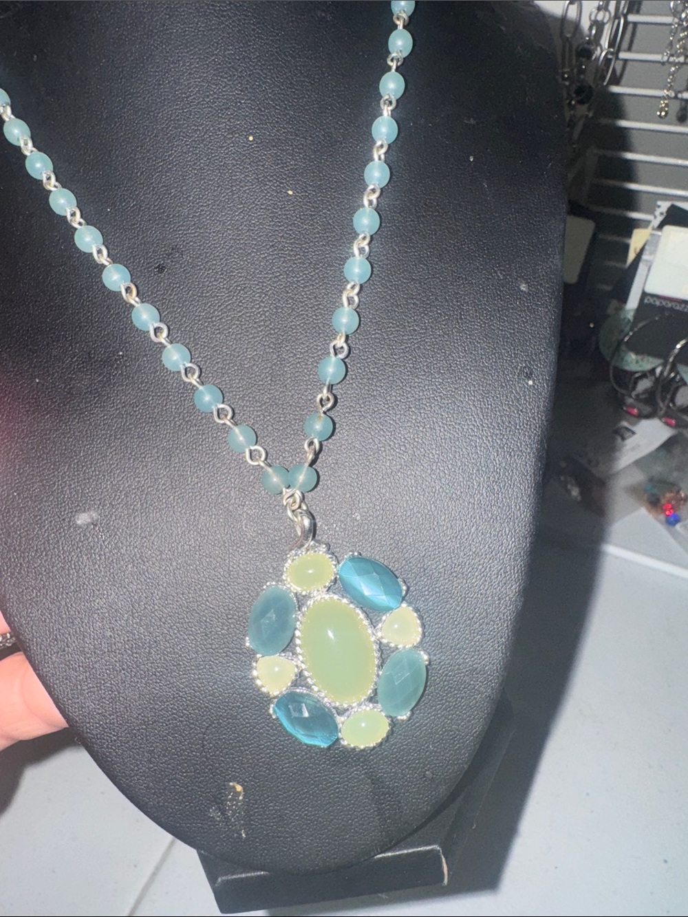 Blue and Light Green Stone Pendant Necklace - Women Jewelry